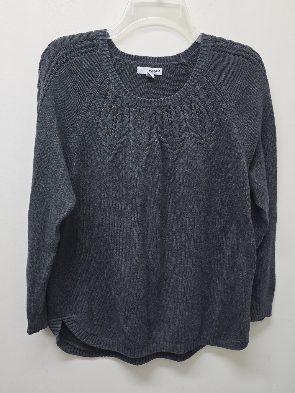 Sonoma Dark Gray Crewneck Sweater with Cable Yoke - Size L